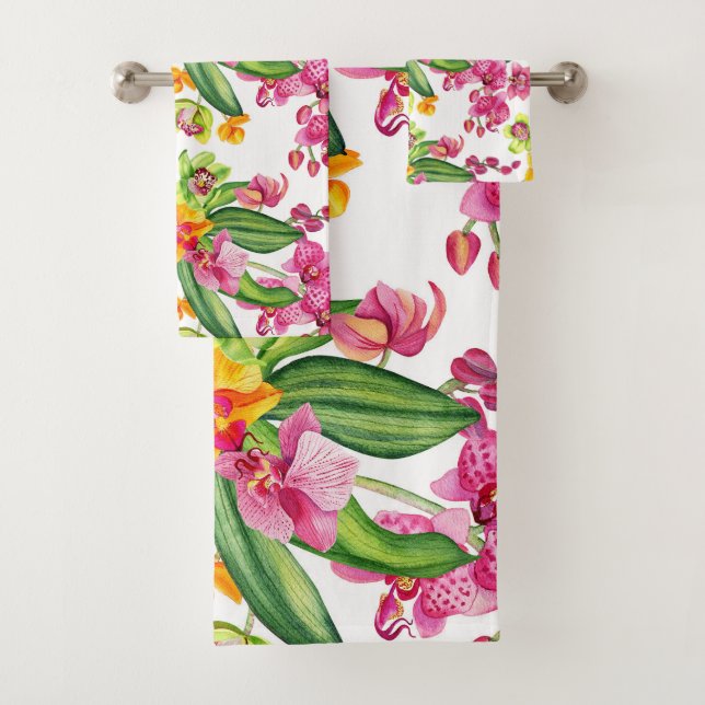 Conjunto De Toalhas Desenho de Orquídeas em Aquarela 18   (Insitu)