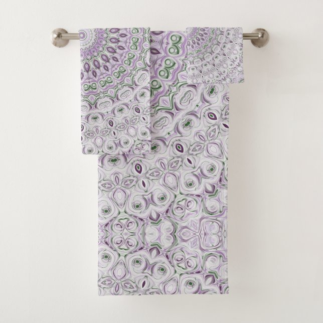 Conjunto De Toalhas Desenho de Padrão Mandala Lavanda e Verde (Insitu)