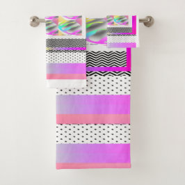 CONJUNTO DE TOALHAS DESENHO DE PENAS+CHEVRON ABSTRATAS