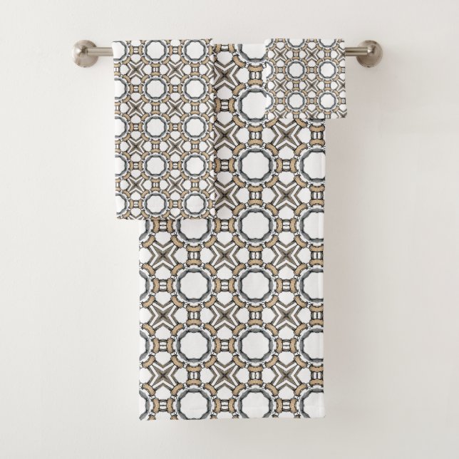 Conjunto De Toalhas Desenho geométrico cinza e branco com padrão (Insitu)