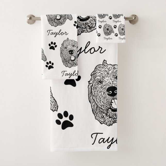 Conjunto De Toalhas Desenho Personalizado Cachorro de Goldendoodle (Insitu)