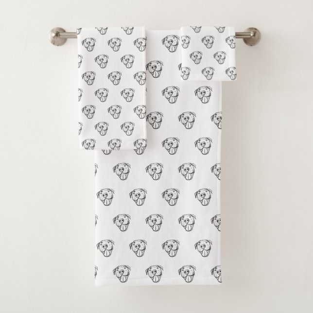 Conjunto De Toalhas desenho pitbull simples amantes de cães preto bran (Insitu)