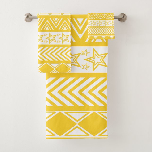 Conjunto De Toalhas Desenho Tribal Amarelo (Insitu)