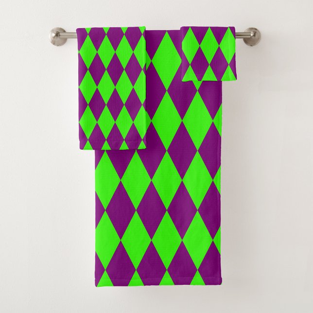 Conjunto De Toalhas Desenho Xadrez Arlequim Verde Roxo (Criador carregado)