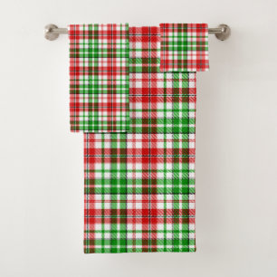 Conjunto De Toalhas Desenho Xadrez Escocês Branco Vermelho Verde