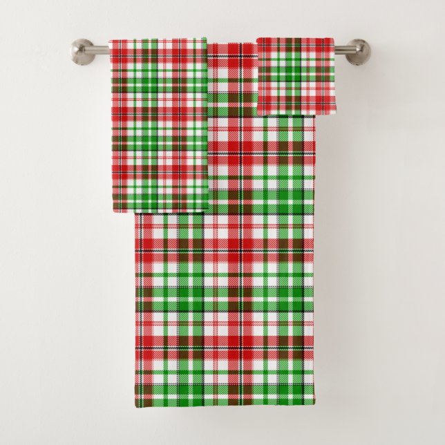 Conjunto De Toalhas Desenho Xadrez Escocês Branco Vermelho Verde (Insitu)