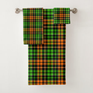 Conjunto De Toalhas Desenho Xadrez Tartan Preto Laranja Verde