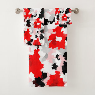 Conjunto De Toalhas Design abstrato do Camo Branco Preto Vermelho