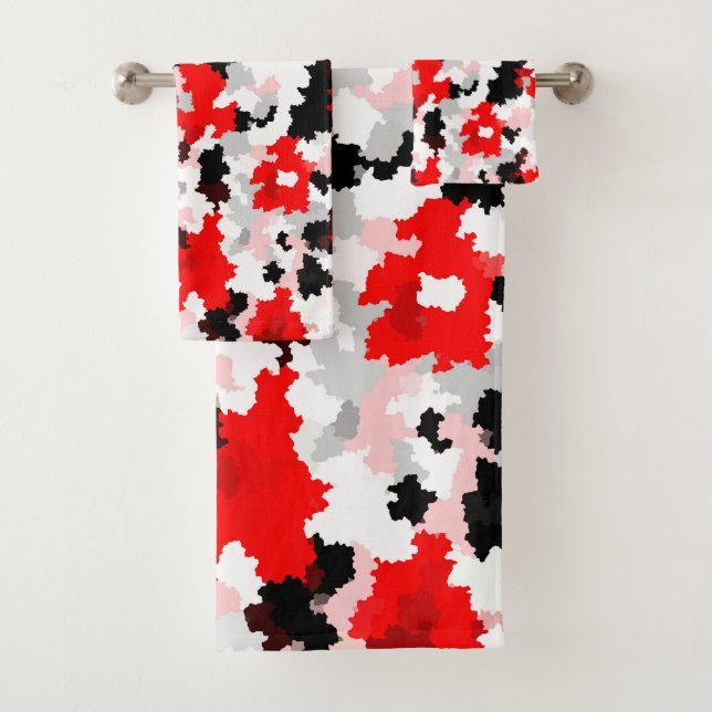 Conjunto De Toalhas Design abstrato do Camo Branco Preto Vermelho (Insitu)