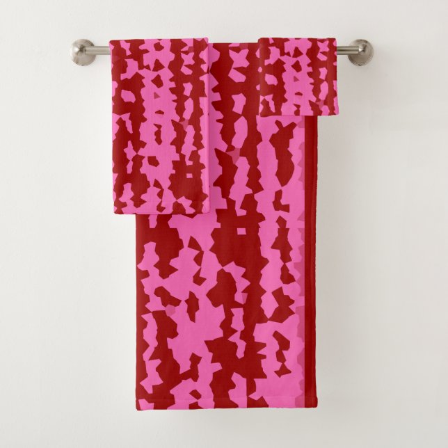Conjunto De Toalhas Design Abstrato Irregular Rosa Marrom Vermelho (Insitu)