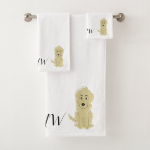 Conjunto De Toalhas Design amarelo Monogrammed do cão de Goldendoddle