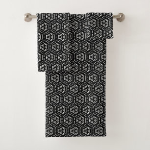 Conjunto De Toalhas Design Aztec preto e branco