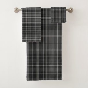 Conjunto De Toalhas Design Chic Mínimo Padrão de Xadrez da Cinza Preta