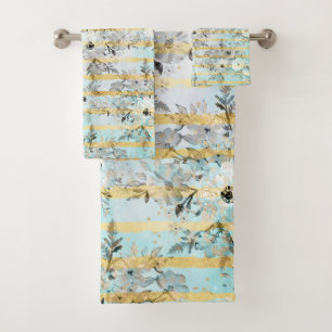 Conjunto De Toalhas Design cinzento floral da aguarela bonito e das