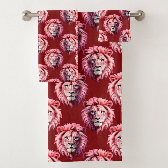 Conjunto De Toalhas Design com Cabeça de Leão Rosa Borgonha (Criador carregado)