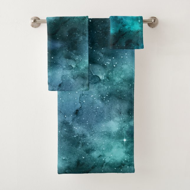 Conjunto De Toalhas Design da Série Galáxia Verde-azulado 7 (Insitu)