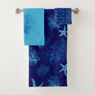 Conjunto De Toalhas Design de aqua-teal azul-estrela-coral