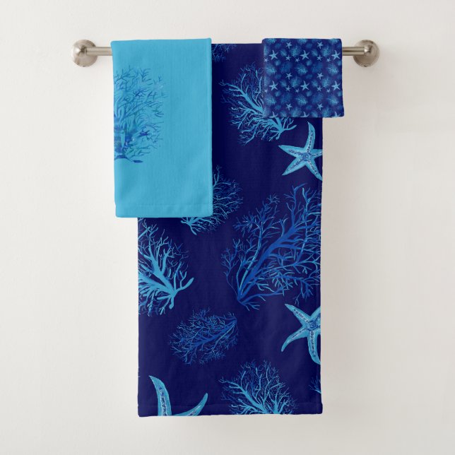 Conjunto De Toalhas Design de aqua-teal azul-estrela-coral (Insitu)