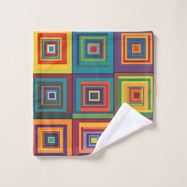Conjunto De Toalhas Design de Bloco Retro Colorido (Pano de lavar)