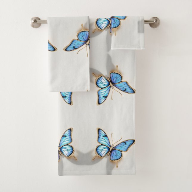 Conjunto De Toalhas Design de Borboleta Azul de Luxo (Insitu)