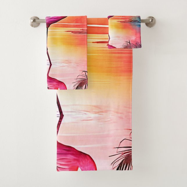 Conjunto De Toalhas Design de Brilho Tropical de Flamingo Vibrante (Insitu)