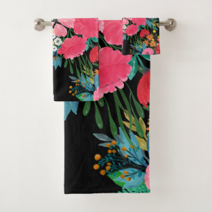 Conjunto De Toalhas Design de Buquê Floral cor-de-água rosa elegante