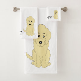 Conjunto De Toalhas Design de Cachorro Amarelo Monograma
