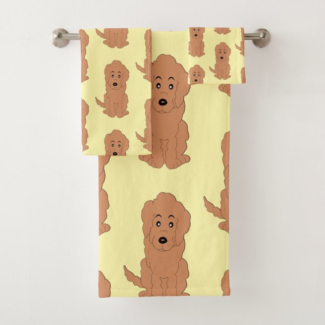 Conjunto De Toalhas Design de Cachorro de Goldendoodle Vermelho (Insitu)