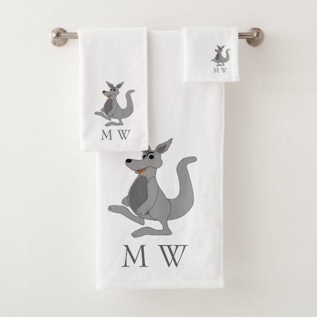 Conjunto De Toalhas Design de Canguru Cinza Monogramado (Insitu)