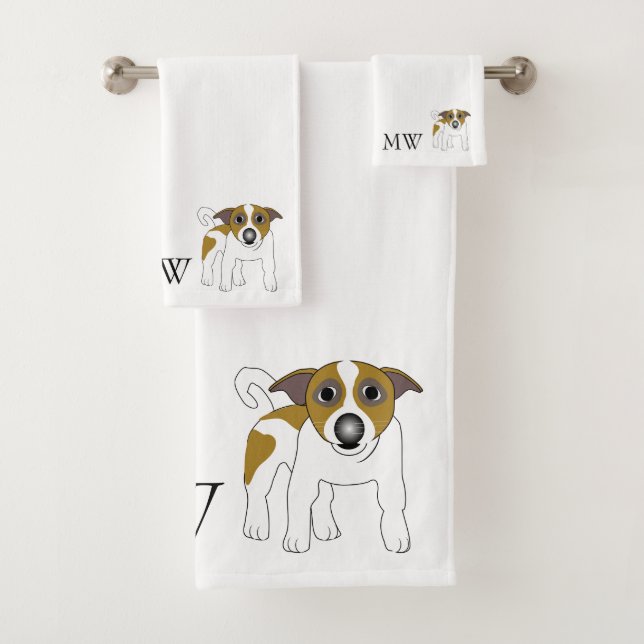 Conjunto De Toalhas Design de Cão Terrier Jack Russell Monogramed (Insitu)