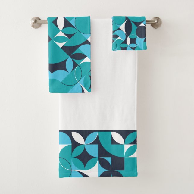 Conjunto De Toalhas Design de Círculo de Abstrato Teal e Marinho (Insitu)