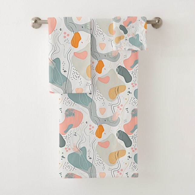 Conjunto De Toalhas Design de estilo Memphis sem padrão, fundo branco (Insitu)