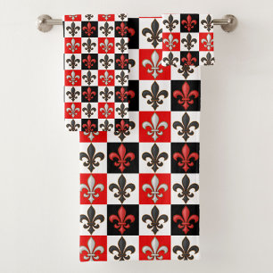 Conjunto De Toalhas Design de Fleur-de-lis, branco-preto-vermelho