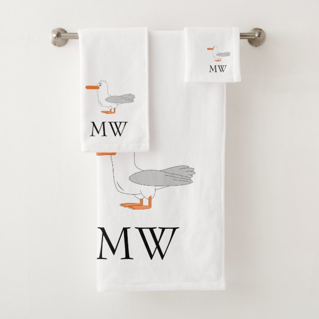 Conjunto De Toalhas Design de Gaivota Monogramado (Insitu)