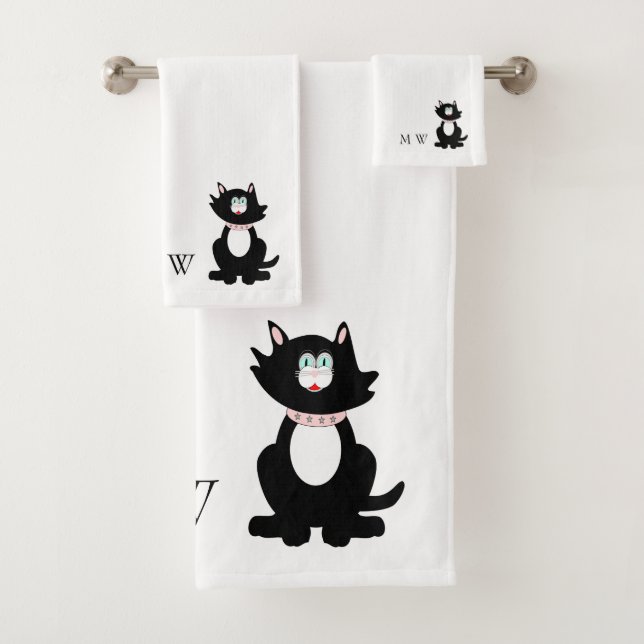 Conjunto De Toalhas Design de Gato Negro Monograma (Insitu)