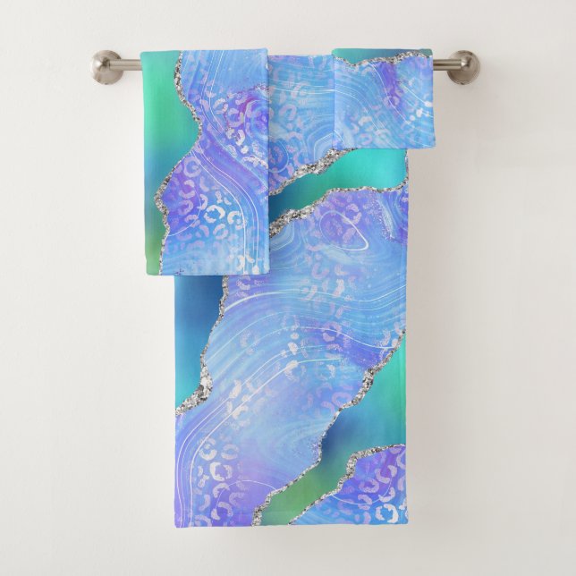 Conjunto De Toalhas Design de Geodo de Ágata Azul e Verde (Insitu)