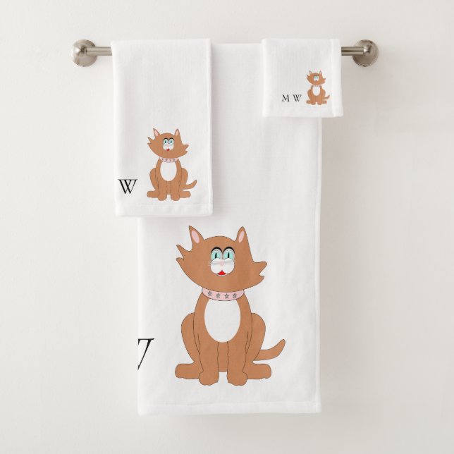 Conjunto De Toalhas Design de Ginger Cat Monogramas (Insitu)