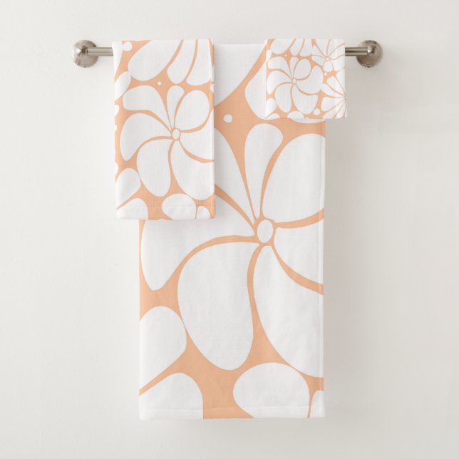 Conjunto De Toalhas Design de Gráfico de Flor Branca do Peach Fuzz Ret (Insitu)