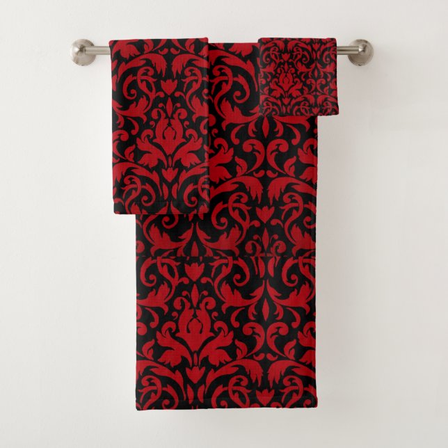 CONJUNTO DE TOALHAS DESIGN DE GRÁFICO NEGRO E VERMELHO (Insitu)