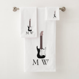 Conjunto De Toalhas Design de Guitarra Elétrica Preta Monogramada