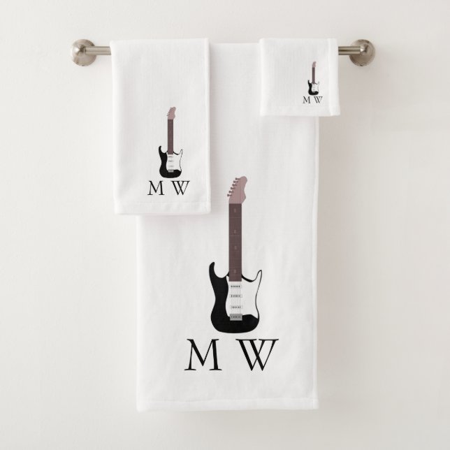 Conjunto De Toalhas Design de Guitarra Elétrica Preta Monogramada (Insitu)
