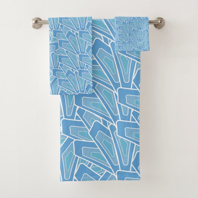 Conjunto De Toalhas Design de linha azul abstrato (Insitu)