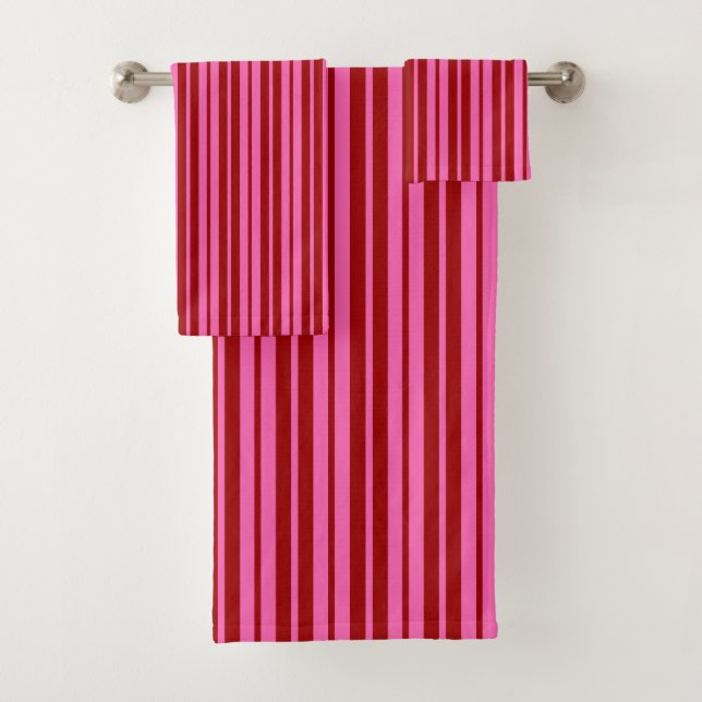 Conjunto De Toalhas Design de Listras Rosa Vermelho Grená (Insitu)