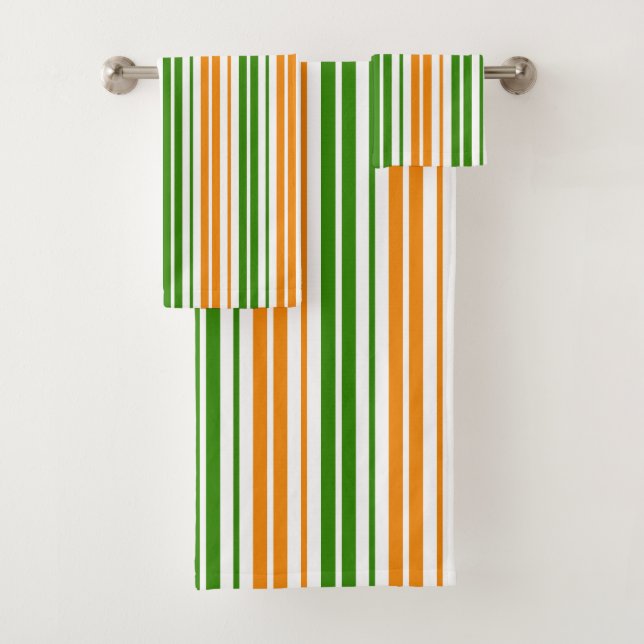 Conjunto De Toalhas Design de Listras Verticais Laranja Branco Verde   (Insitu)