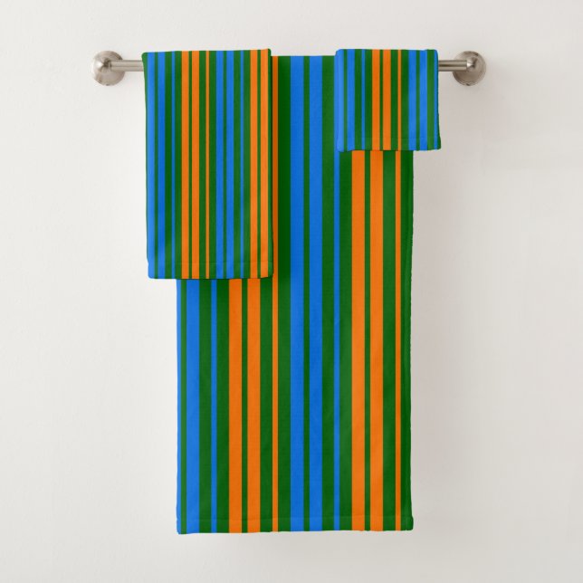 Conjunto De Toalhas Design de Listras Verticais Laranja Verde Azul   (Insitu)