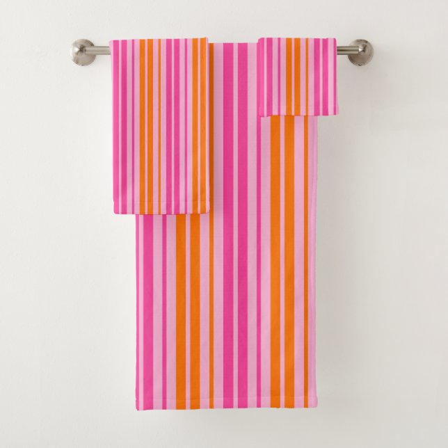 Conjunto De Toalhas Design de Listras Verticais Rosa e Laranja (Insitu)