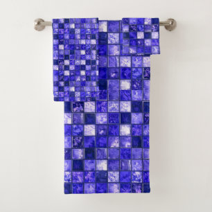 Conjunto De Toalhas Design de Mosaico Azul Abstrato Com Texturas Brilh
