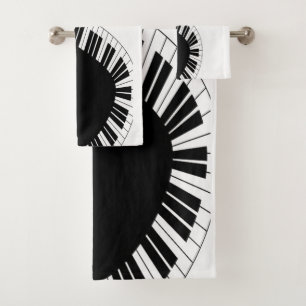 Conjunto De Toalhas Design de Música Branca e Preto do Teclado Piano