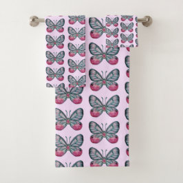 Conjunto De Toalhas Design de Padrão de Borboleta Rosa de Outubro