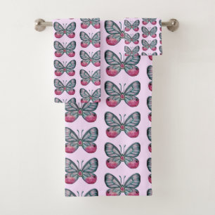Conjunto De Toalhas Design de Padrão de Borboleta Rosa de Outubro